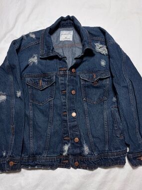 Celebrity Pink Distressed Dark Wash Denim Trucker Jacket XS